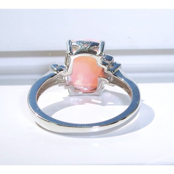 925 STERLING SILVER Lab Created Pink Fire Opal Cubic Zirconia Ring - Picture 8 of 15